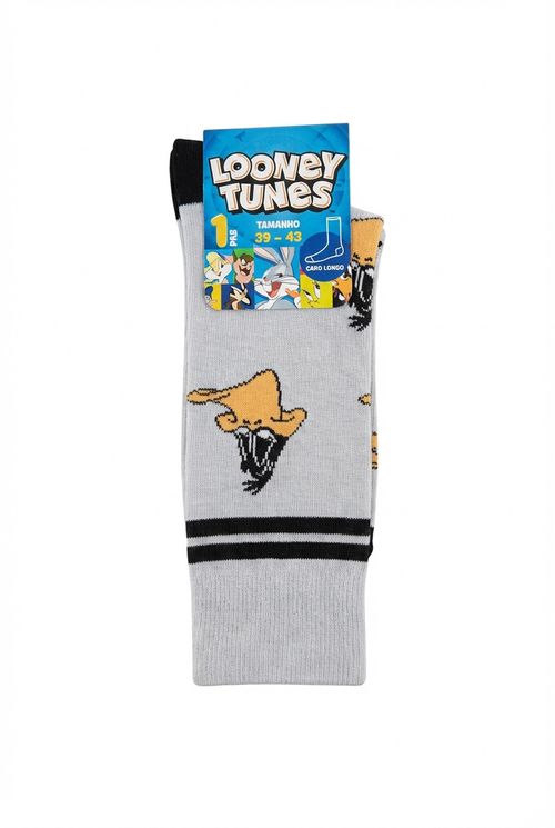 Meia Cano Longo Masculina Cinza 39-43 Looney Tunes Patolino