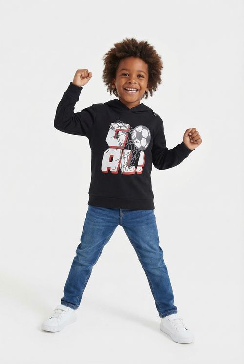Moletom Infantil Menino Preto Estampa Futebol 'GOAL!'