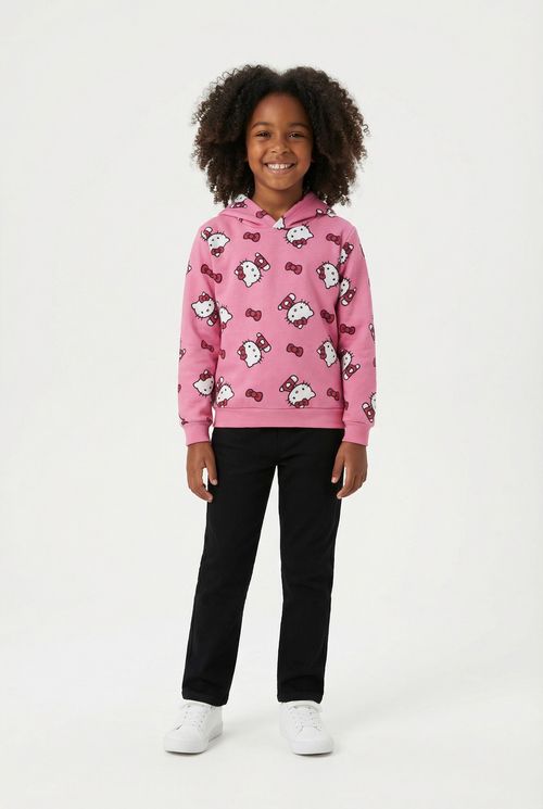 Moletom com Capuz Infantil Menina Rosa Hello Kitty