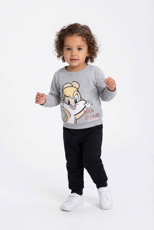 Blusa Moletom Infantil Menina Cinza Mescla Lola Bunny Looney Tunes