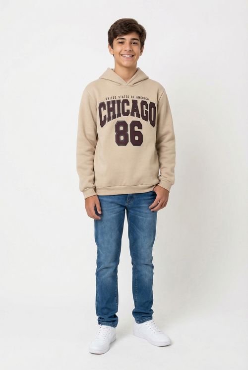 Blusão de Moletom Juvenil Bege Chicago 86
