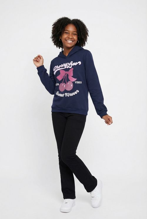Moletom Infantil Menina Marinho Juvenil Cerejas Glitter
