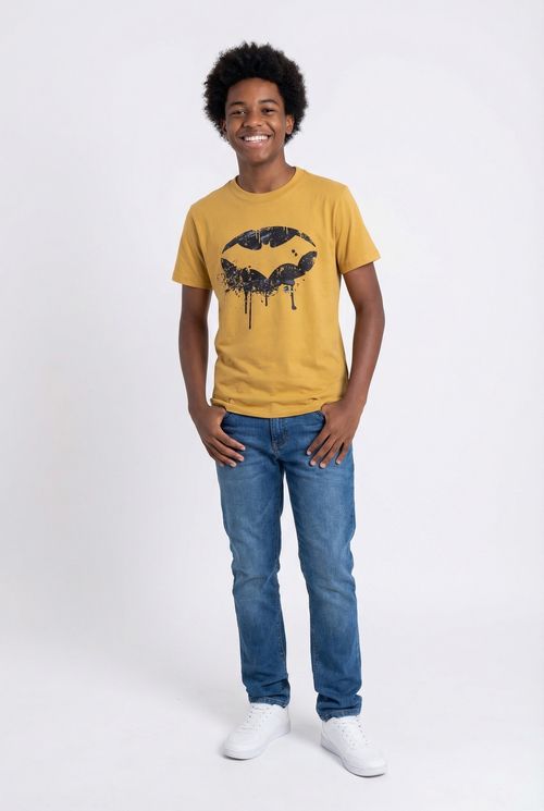 Camiseta Infantil Menino Amarela Juvenil Batman Estilizada Urbana