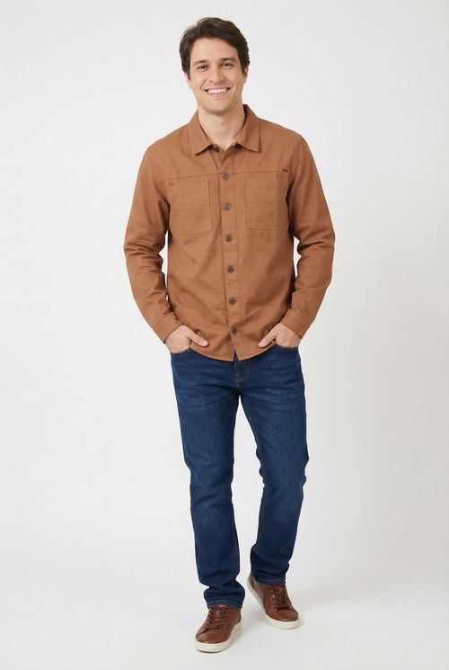 Camisa masc cas  srj m/l marrom claro marrom claro