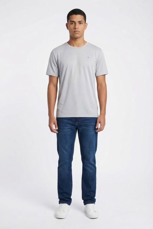 Camiseta Masculina Cinza Prata Listras Finas