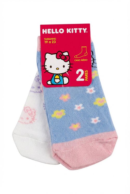 Meias Cano Médio Infantil Menina Tam. 19-23 Hello Kitty Kit 2