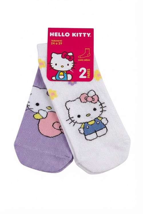 Meias Infantil Menina Kit 2 Pares Hello Kitty Estampada 24-29