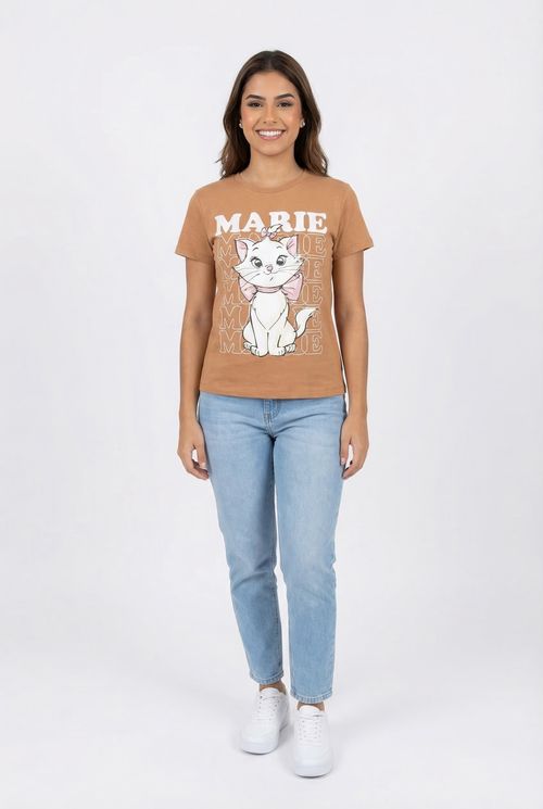 Camiseta Feminina Bege Gatinha Marie