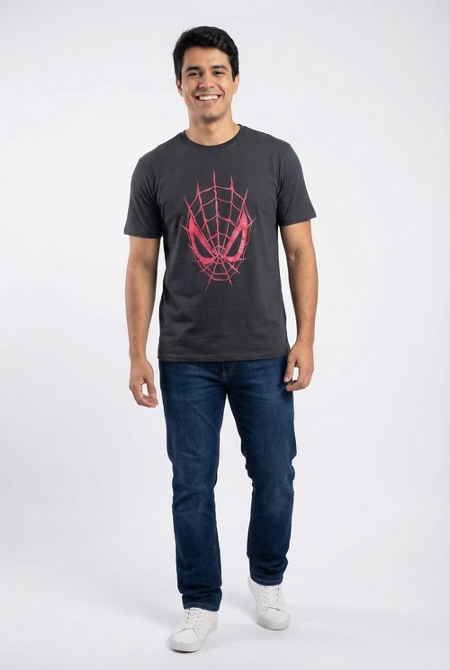 Camiseta Masculina Preta Adulto Estampa Homem-Aranha Teia
