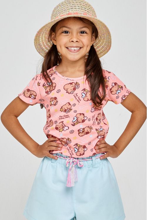 Blusa Infantil Menina Rosa Coral Ursinhos Keep Happy