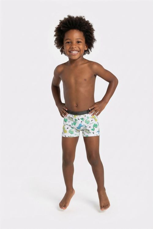 Cueca Boxer Microfibra Infantil Menino Estampa Dino Roar