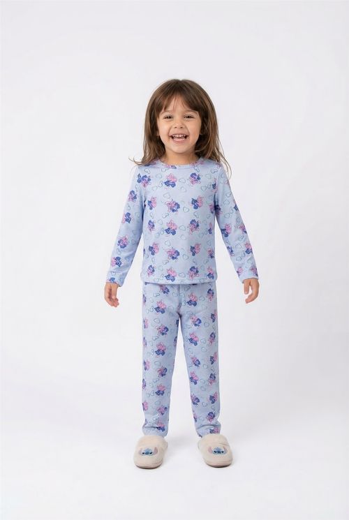 Pijama Infantil Azul Claro Estampa Stitch e Angel