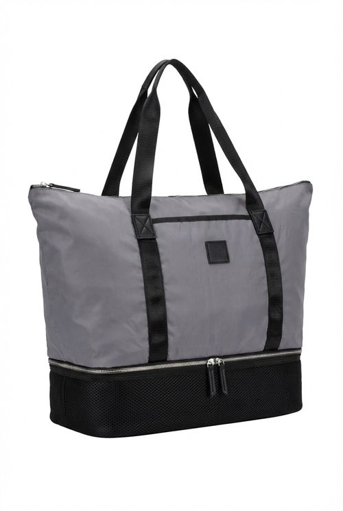 Bolsa Tote Feminina Cinza e Preta Sem Estampa