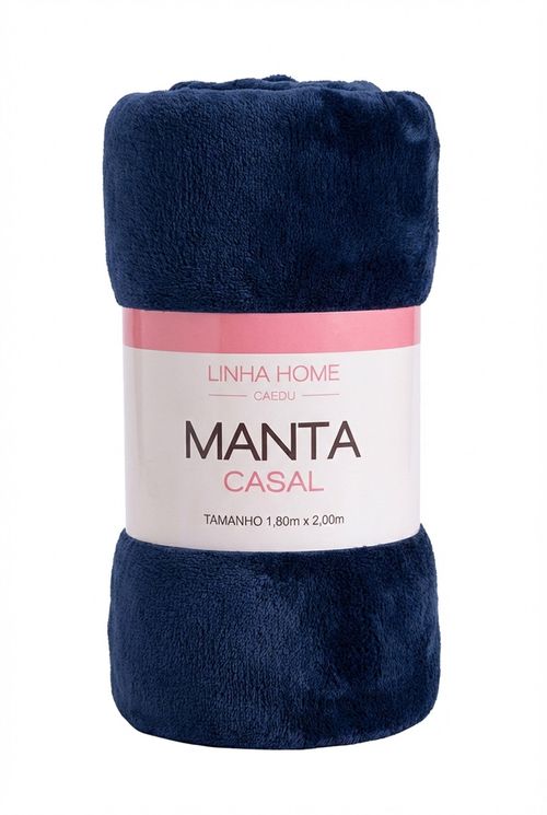 Manta Casal Plush Azul Escuro