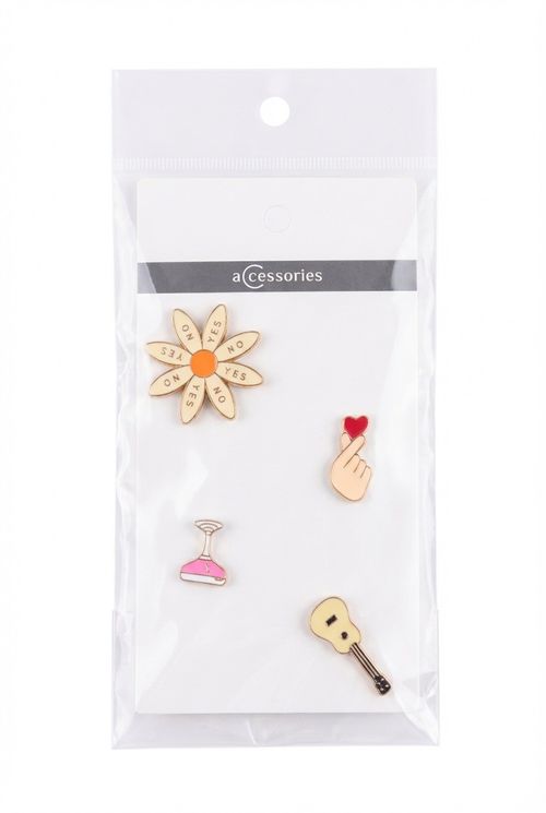 Kit 4 Pins Metálicos Esmaltados Flor Sim ou Não K-Pop Drink Ukulele