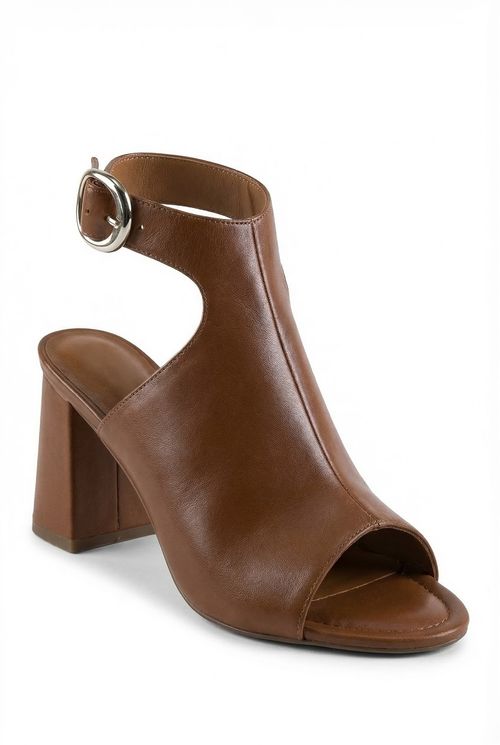 Sandália Salto Bloco Ankle Boot Feminina Caramelo