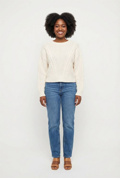 Blusa fem rom frl191b m/l tricot chenill off white