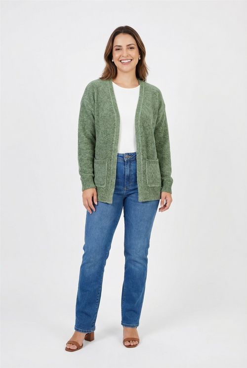 Cardigan fem casual fcag009b chenille verde escuro