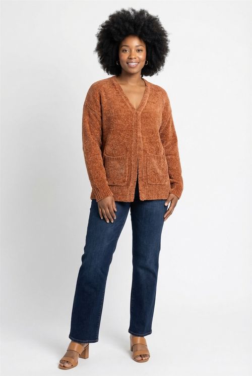 Cardigan Feminino Chenille Terracota com Bolsos