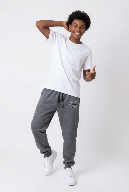 Calça Jogger Moletom Infantil Menino Cinza Escuro Athletics