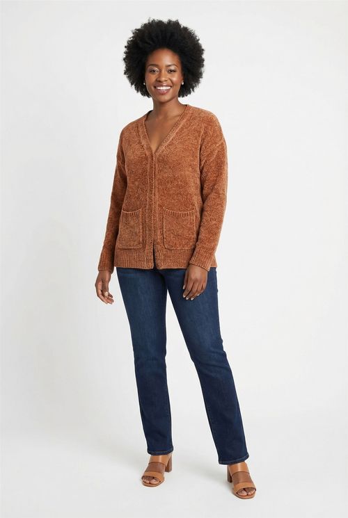 Cardigan de Chenille Feminino Caramelo