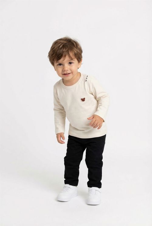 Blusa Infantil Menina Creme Ursinho Fofo e Detalhe '333'