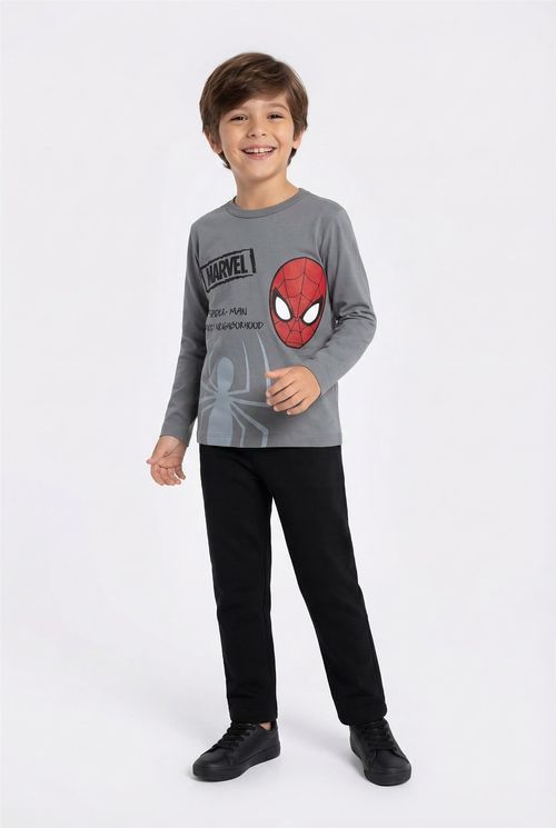 Camiseta Infantil Menino Manga Longa Cinza Homem-Aranha