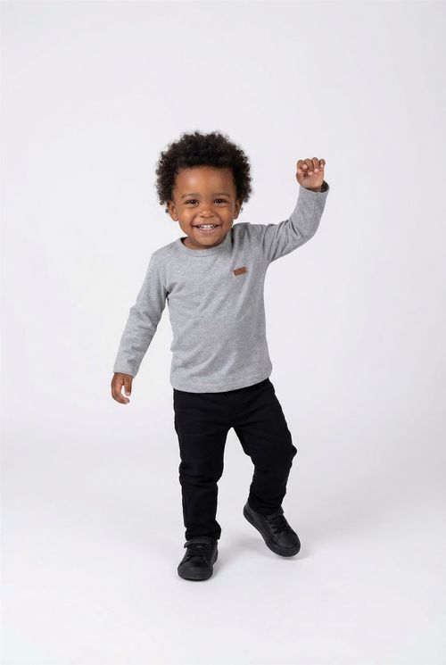 Camiseta Manga Longa Infantil Cinza Claro Mescla com Aplique