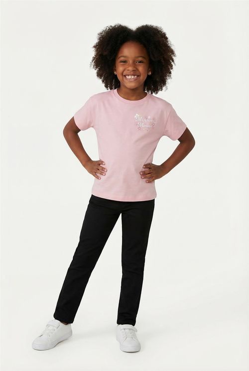 Blusa Infantil Menina Rosa Minnie Mouse Glitter Floral