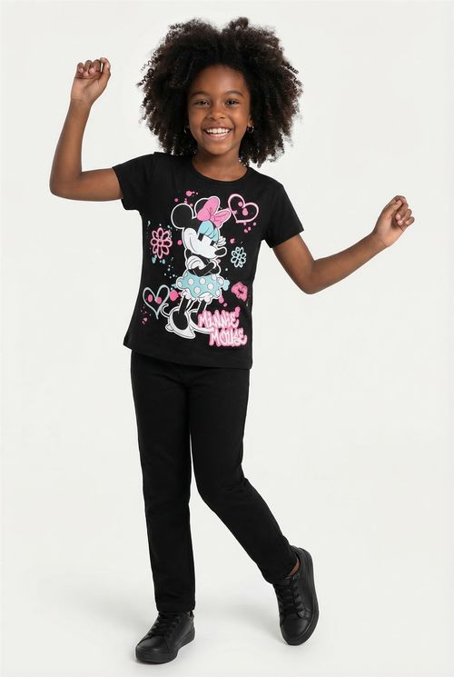 Blusa Infantil Menina Preta Minnie Mouse Disney