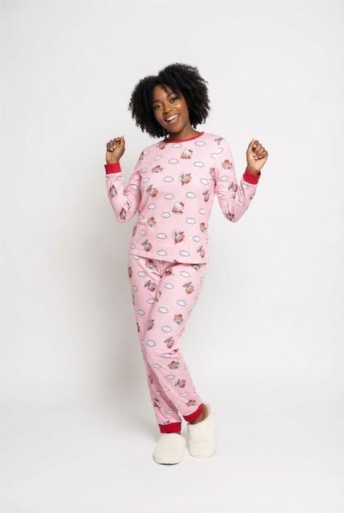 Pijama Feminino Rosa Hello Kitty Nuvem
