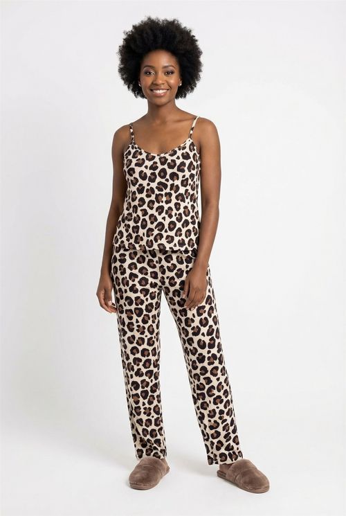 Conjunto Pijama Feminino Onça Animal Print