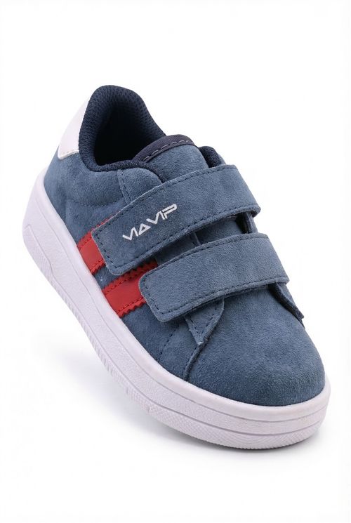 Tênis Infantil Menino Azul Listras Vermelhas