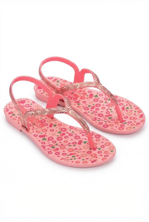 Sandália Infantil Menina Rosa Coral Floral Rose Gold