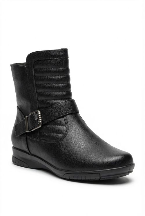 Bota Feminina Preta Anabela Conforto Acolchoada Fivela