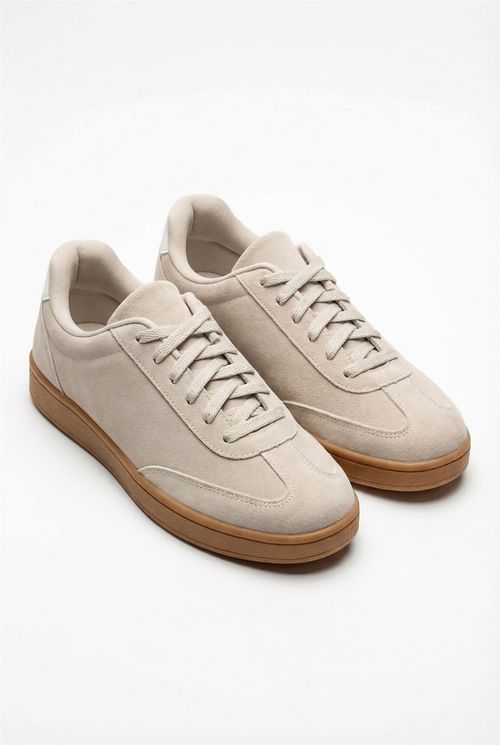 Tênis Bege de Camurça Sola Caramelo