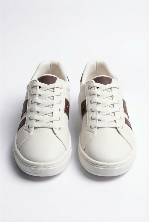 Tênis Casual Elegante Masculino Off-White com Faixas Marrons