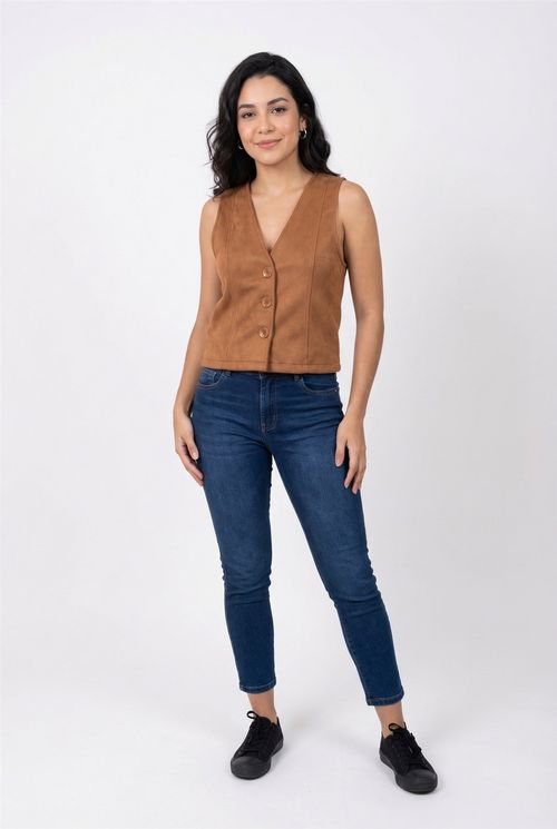 Colete fem casual fcao004 suede marrom claro
