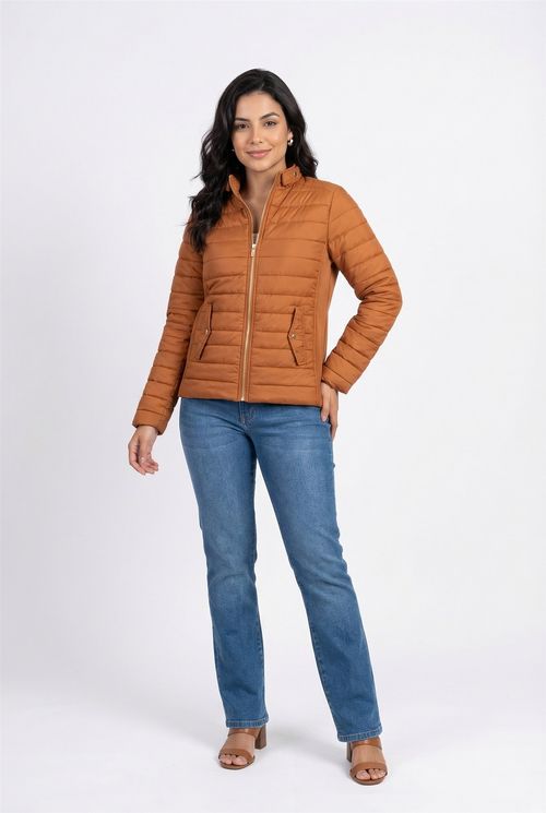 Jaqueta Puffer Feminina Marrom Claro