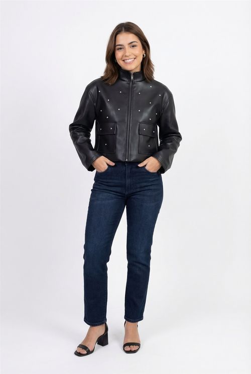 Jaqueta fem fsh ffj018 p.u. strass ffj01 preto
