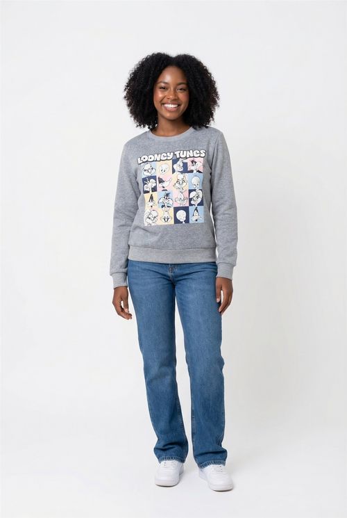 Fem fsh ffm068 top mol looney tunes cinza claro mescla