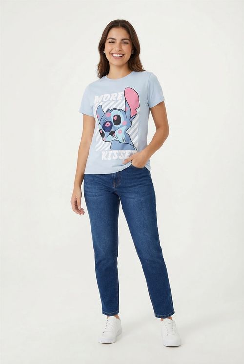 Camiseta fem promo mc lic stitch kis az azul claro