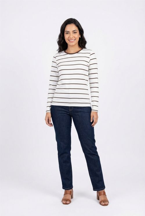 Blusa fem promo frl300 m/l cot listr mar estampado