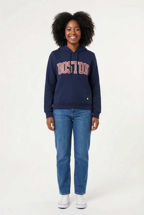 Moletom Feminino Azul Marinho Estampa Boston