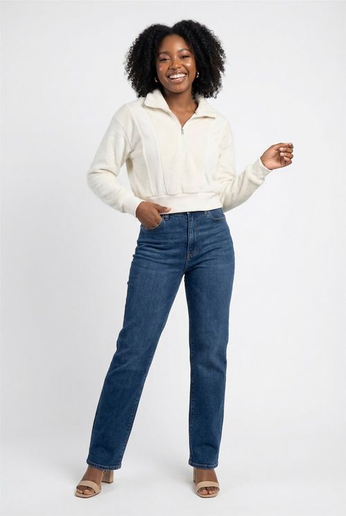 Moletom Cropped Feminino Bege Claro Pelúcia Gola Zíper