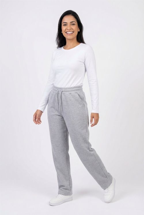 Calça de Moletom Feminina Cinza Claro Mescla