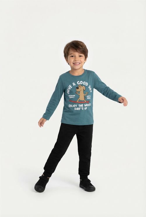 Camiseta Infantil Menino Verde Pistache Infantil Cachorro