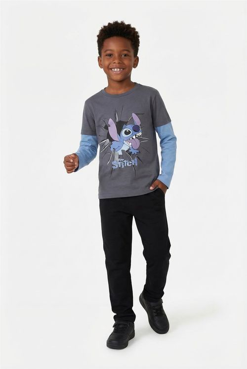 Camiseta m/l4/10nos111.223c stitch cinza cinza escuro