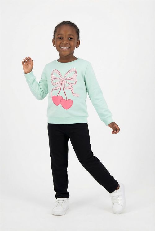Blusa Moletom Infantil Menina Verde Mint Laço Cereja