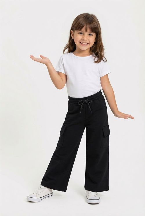 Calça Cargo Wide Leg Infantil Preta